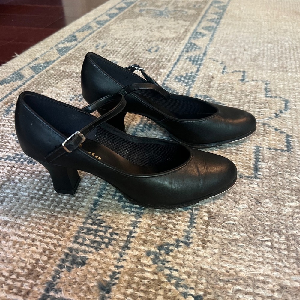 Capezio Manhattan Black Leather Tap Shoes Mary Jane Heel 653 Womens 8.5